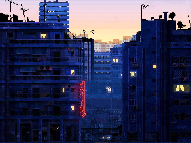 Athens II 8 bit animated art cityscape gif illustration loop night pixel retro