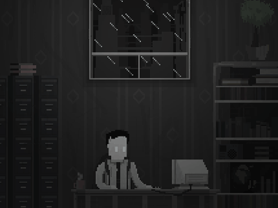 The Night Shift 8 bit animated art computer debut gif loop night office pixel rain retro