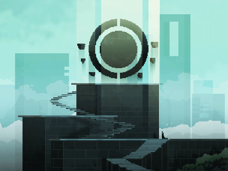 Pilgrimage animated art clouds gif illustration monument pixel sphere temple