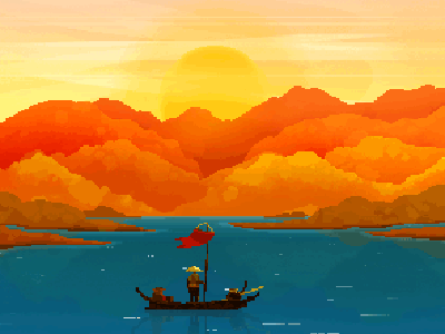 Tranquility 8 bit animated art boat gif illustration mountain pixel sunset waves