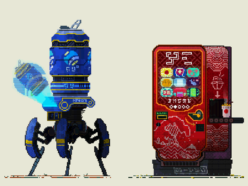Cyberpunk Vending Machines #2 8-bit animated art cyberpunk gif illustration machine mech mecha pixel pixel animation pixel art retro robot soda vending
