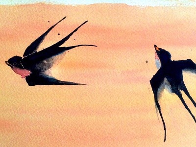 Watercolor painting: Swallows aquarelle art birds composition design painting swallows watercolor