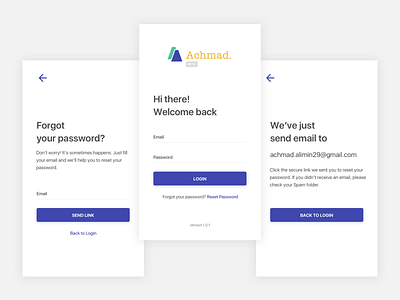 Achmad App - Login Page android app clean creative dashboard design email ios logo minimalistic mobile navigation password ui ux