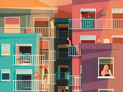 Stay at home art balconies balcony city colors covid covid19 digital drawing flat home illustration illustrator instagram palaces social sunset vector