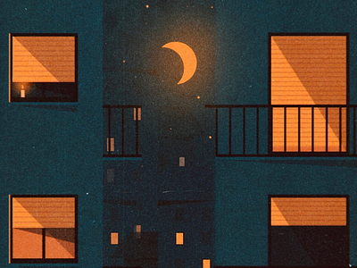 Midnight balcony city digital digitalart illustration illustrator instagram landscape love moon moonlight night orange relax skyline social vector window