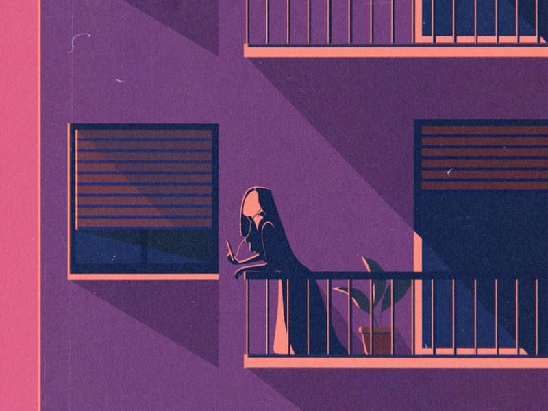 Sunset light design art vector vibes landscape relax love blue orange social instagram digitalart digital girl violet city balcony sunset illustration