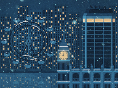 Merry Christmas art big ben blue christmas city digital eye illustration illustrator instagram lights london love romantic sky night skyline snow social texture vector