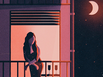 New Year’s Eve art balcony city digital eve girl illustration instagram last lights moon moonlight new night social stars vector woman year