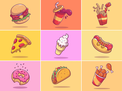 FAST FOOD ILLUSTRATIONS V1 art background design drink fast food fast food illustration food food app food art food design food illustration food illustrations graphic illustration lunch meal poster poster design vector