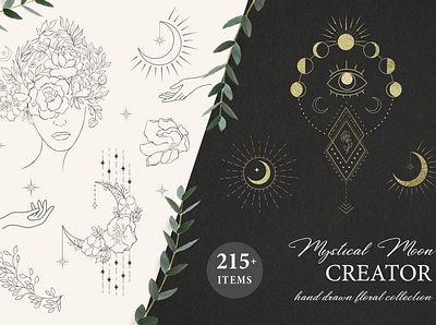 Mystical Moon. Trendy Design Creator background clipart creator design design creator feminine floral florish flowers graphic graphics grass illustration magic mystical moon spiritual tattoo trendy trendy design creator vector