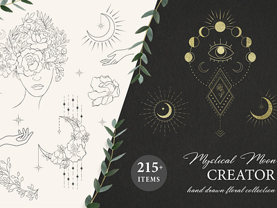 Mystical Moon. Trendy Design Creator background clipart creator design design creator feminine floral florish flowers graphic graphics grass illustration magic mystical moon spiritual tattoo trendy trendy design creator vector