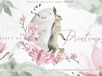 Debut de Printemps Watercolor art prints background clipart design floral flowers graphics illustration logo design overall patterns packaging designs paint painted project stationery textiles prints vector watercolor watercolors