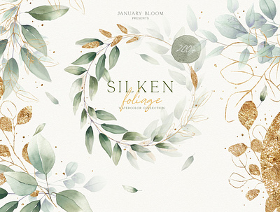 Watercolor Foliage & Gold Alphabet art background clipart design floral flowers foliage foliage elements gold gold alphabet golden graphic graphic design graphic elements graphics illustration texture vector watercolor watercolor foliage