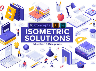 Isometric Solutions - Banner Landing Pages application design background banner banner design banners business design digital art icon icons illustration illustrations isometric landing page landing pages page pages simple strategy vector