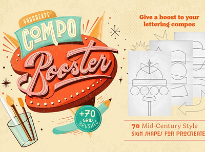 CompoBooster Procreate Retro Brushes booster calligraphy compo compo booster composer lettering lettering compos lettering compose mid century procreate procreate retro procreate retro brush procreate retro brushes retro shape shapes signage typeface vibe vintage