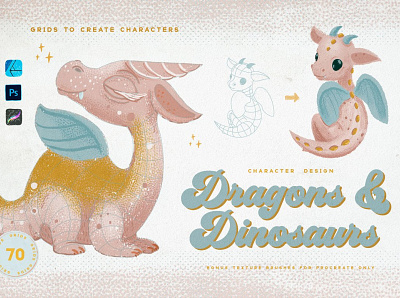 Dragon & Dino Grids for Procreate animal anime artist brush brush set brushes character character design character designs children dino dragon grid grids illustration procreate procreate brush procreate brush set procreate brushes texture