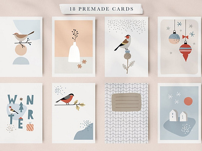 Winter birds Christmas set abstract cards christmas christmas set design gift gift card graphic design graphic elements illustration illustrations logos poster premade cards scrapbooking shape social media winter winter bird winter birds