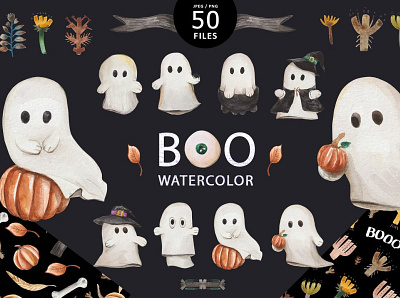 Boo art autumn autumn collection autumn flyer autumn leaves autumn party background clipart design elements fabric ghost ghost graphics ghosts graphic graphics illustrations patterns seamless pattern watercolor