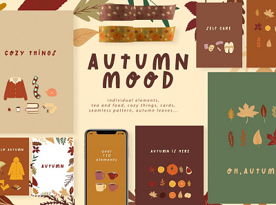 Autumn Mood art set art autumn autumn collection autumn flyer autumn leaves autumn mood autumn party background clipart design elements food graphic elements illustration mood mood art mood art set moodboard room design vector