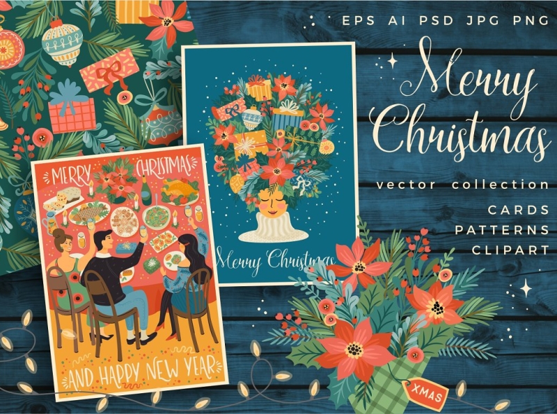 Download Merry Christmas Vector Collection By Graphics Collection On Dribbble PSD Mockup Templates