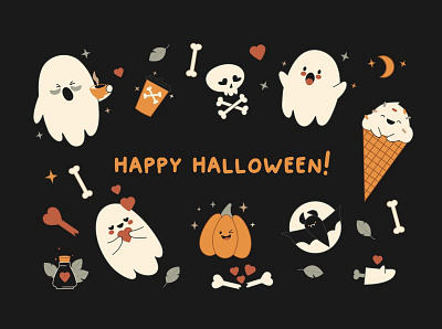 BOO! Cute Halloween Bundle art background cute cute animal cute animals cute art cute illustration design esp graphic design halloween halloween bash halloween design halloween flyer halloween party illustration illustrations png psd vector