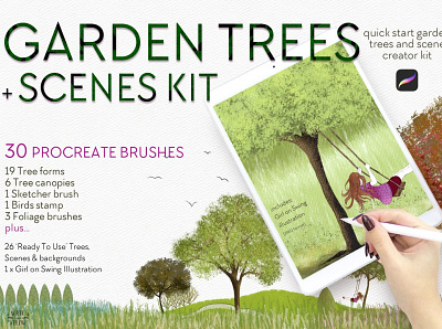 Garden Trees + Scenes Procreate Kit blog brush clipart design digital art floral flowers garden graphic graphics logo logo icon logos procreate procreate kit scene scenes tree tree brush trees