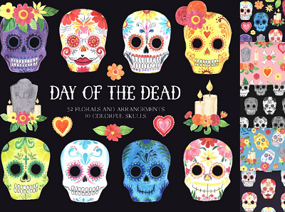 Day of the Dead - Mexican clipart art background clipart design design elements elements floral graphic collection graphic design graphic element graphics collection illustration illustrations mexican pattern patterns poster design seamless pattern seamless patterns vector