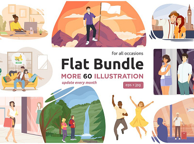 Flat Illustration Bundle background banner bundle business card design flat flat design flat design flat illustration flat illustrations illustration illustration art illustration design illustration digital illustrations postcard sticker t shirt vector