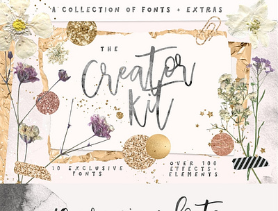 THE CREATOR KIT & FONT BUNDLE clipart creator creator kit design flowers foil font font bundle fonts gold golden ink metallic paper shapes silver texture washes watercolor website