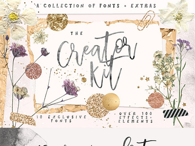 THE CREATOR KIT & FONT BUNDLE clipart creator creator kit design flowers foil font font bundle fonts gold golden ink metallic paper shapes silver texture washes watercolor website