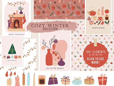 Cozy Winter Christmas Collection abstract abstract elements abstract shapes art christmas clipart collection cozy design flat flowers graphic elements hand drawn illustration modern shape shapes style vector winter