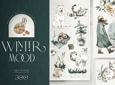 "WINTER MOOD" Seasonal collection art background clipart cute girl decoration decorations design elements flowers girl graphic design graphic elements holiday illustration illustrations simple vector winter winter mood winterboard