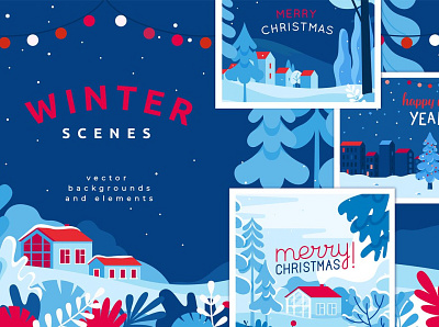 Winter scenes - Christmas cards abstract art background card cards christmas christmas card design graphic design greeting greeting cards illustration illustrations poster posters vector website winter winter scene winter sports