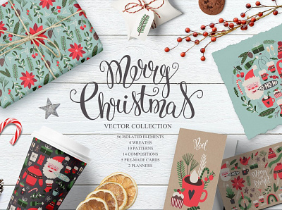 Merry Christmas Vector set asset assets christmas compositions design floral floral wreath flowers graphic aset graphic assets graphics graphics assets graphics collection greeting card illustration merry christmas paatterns pattern seamless pattern vector