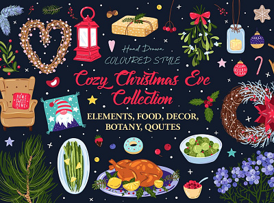 Cozy Christmas Eve Collection botany christian christmas christmas card christmas element christmas eve christmas eve collection christmas flyer christmas party christmas tree clipart cozy design element elements graphic graphic elements illustration illustrations vector