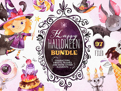 Happy Halloween Bundle boo halloween halloween cards halloween clipart halloween decor halloween illustration halloween pumpkin halloween watercolor halloween watercolor collection pumpkin witch witches hat