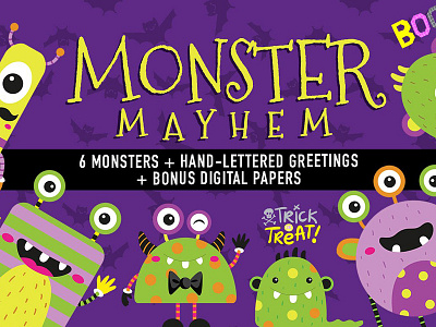 Monster Mayhem digital digital papers halloween halloween digital papers halloween illustrations halloween monster hand lettered illustration mayhem monster monster mayhem