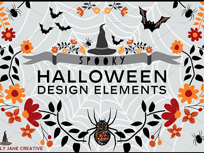 Halloween Spiders Bats & Black Hats halloween halloween clip art halloween design elements halloween flowers halloween frame halloween spiders bats hallowen clipart print art graphics pumpkin spooky spooky design elements witches hat