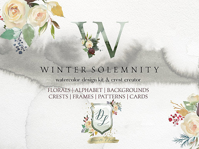 Winter Solemnity Floral Design Kit boho florals christmas clipart christmas wreaths crest creator design kit floral clipart floral design kit logo design watercolor design kit watercolor flowers white bordo flowers winter solemnity