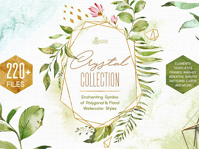 Crystal. Floral & Polygonal Bundle floral floral elements floral patterns flowers geometry clipart gold handpainted graphics leaves polygonal watercolor watercolor clipart watercolor washes