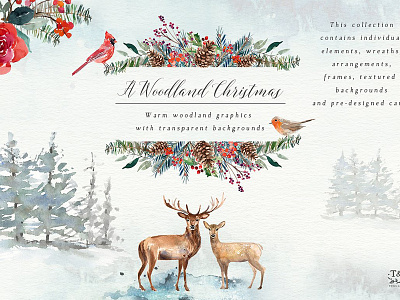 A Woodland Christmas Graphic Set christmas clipart christmas tree christmas wreath clipart festive festive clipart illustration watercolor clipart watercolor texture winter clipart woodland christmas graphics woodland graphics