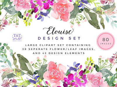 Elouise - Large Clipart Set clipart floral clipart flower clipart flower graphics flower wreaths vector illustration vector watercolor watercolor watercolor floral wedding clipart wedding invite wreaths clipart