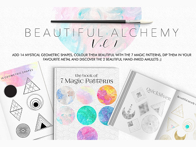 Beautiful Alchemy vol. 1 boho design elements designer kit geometric gold foil hand inked hand painted illustration logo creation mandala sacred geometry watercolor