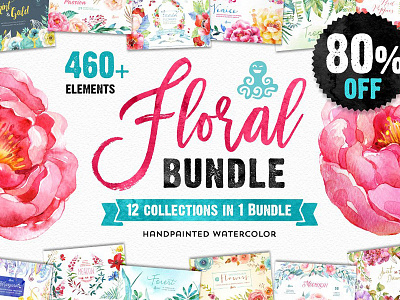 80%OFF! Floral Bundle 12in1 boho flowers clipart floral bundle floral bundle 12in1 floral clipart floral elements flowers clip art hand painted watercolor invitation clipart watercolor clipart watercolor flowers