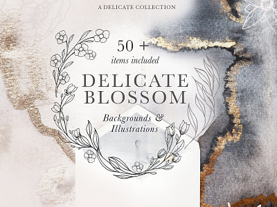 Modern Floral Illustrations &Texture feminine floral illustrations floral logo flower flowers illustration gold texture illustration modern floral modern floral illustrations modern flowers texture vector illustration