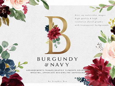Burgundy&Navy Floral Graphic Set bouquet burgundy floral floral alphabet floral frame floral graphic set floral wreath flower illustrator marsala navy poster
