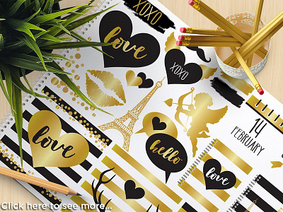 Valentine's Day Black & Gold Clipart cupid silhouette gold clipart gold dots gold foil illustration love paint brush stroke romantic valantine valentine clipart valentine illustration valentines day