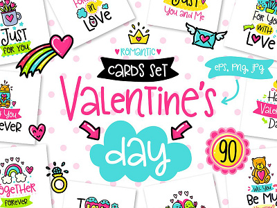 90 Valentine's Day Cards - Love Set illustration lettering love love set romantic typography valentine valentine cards valentine illustration valentine quote valentines day valentines day cards