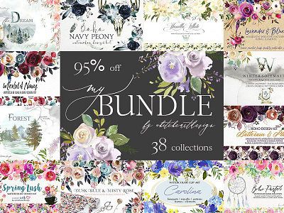 My Watercolor Floral Bundle-95% off design feminine floral floral bundle floral clipart illustrations logo design seamless patterns spring clip art watercolor watercolor floral bundle wreaths