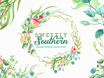 Sweetly Southern Garden Florals clip art digital paper floral elements flower clip art flower patterns graphics graphics collection leaf clip art leaves watercolor watercolor florals wreaths